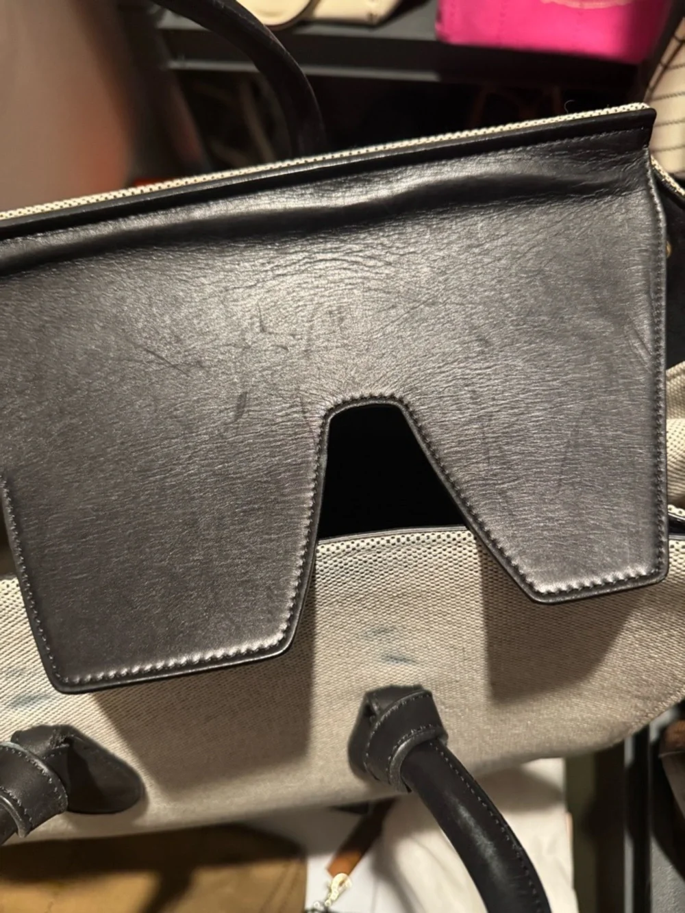 Celine Black/Cream Canvas and Leather Tie Tote - Picture 11 of 13